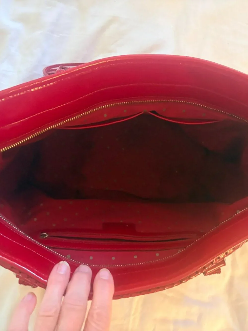 Kate Spade Patent Leather Red Shoulder Bag. 17L x 9H x 6W (inches)